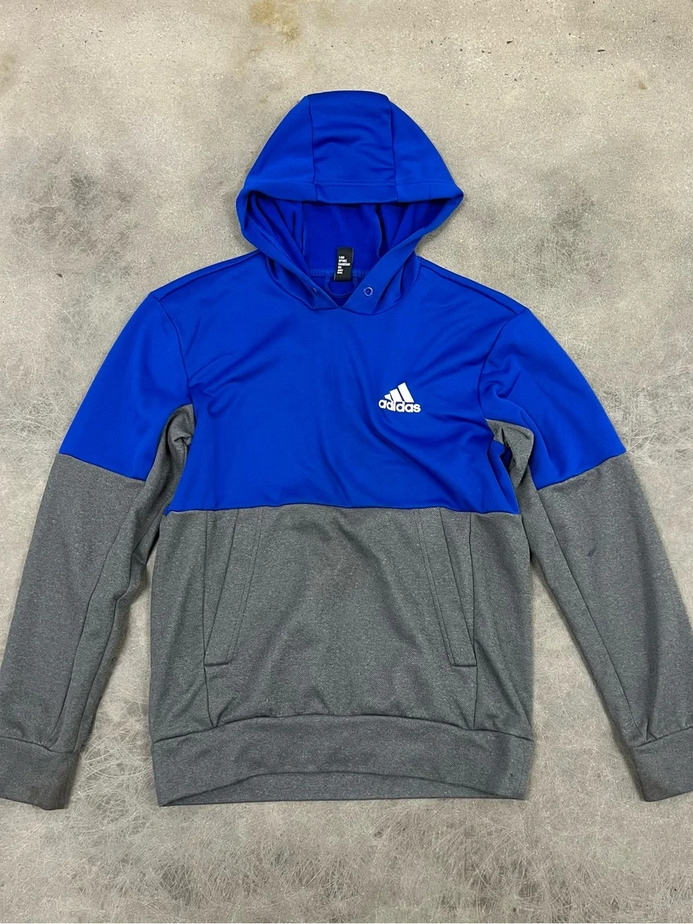 adidas Blue and Gray Colorblock Pullover Hoodie